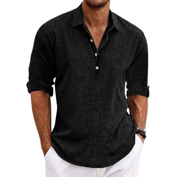 Men's Breathable Linen Polo Shirts | Henley Collar Detail