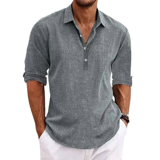 Men's Breathable Linen Polo Shirts | Henley Collar Front