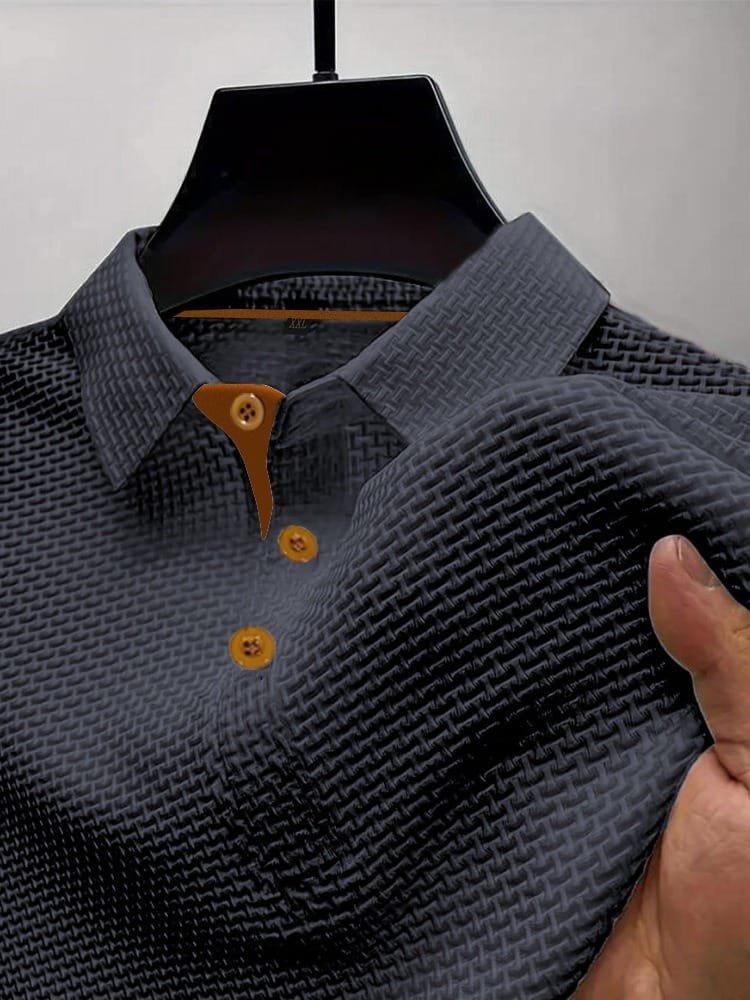 Men's Breathable Modern Waffle Polo Top Close Up