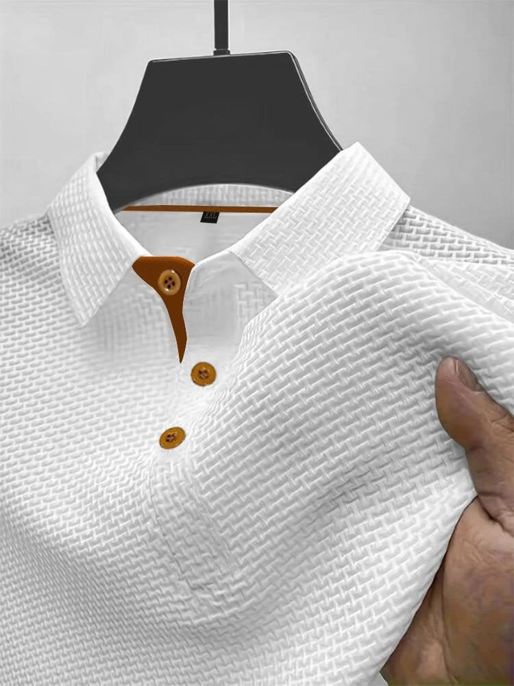 Men's Breathable Modern Waffle Polo Top Side