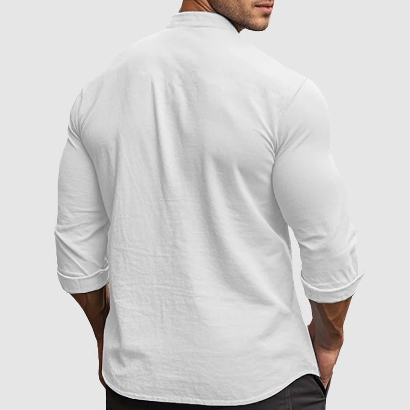 Men's Breezy Linen Shirt | Mandarin Collar Back