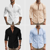 Men's Breezy Linen Shirt | Mandarin Collar Close Up