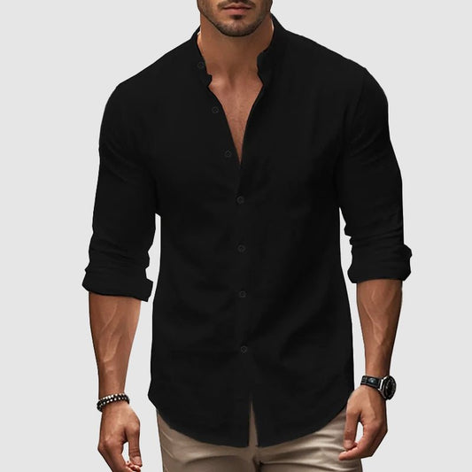 Men's Breezy Linen Shirt | Mandarin Collar Front
