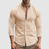 Men's Breezy Linen Shirt | Mandarin Collar Side