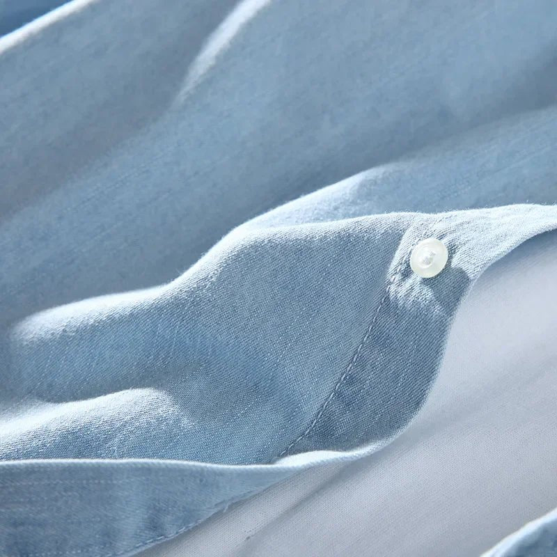 Men's Button-Down Denim Shirt | Cotton Classic Fit Close Up