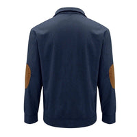 Men's Button Neck Pullover Sweater | Elbow Patches Classic Knit Angle