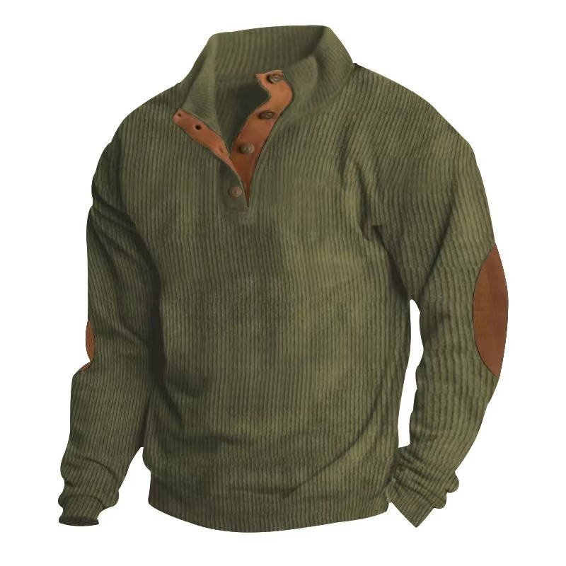 Men's Button Neck Pullover Sweater | Elbow Patches Classic Knit Back