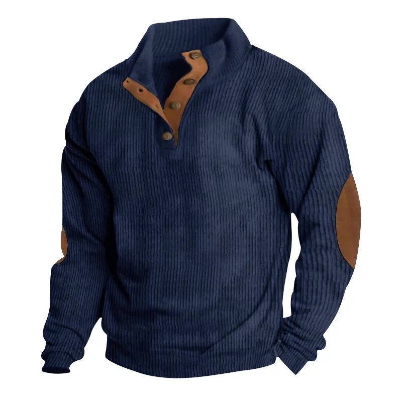 Men's Button Neck Pullover Sweater | Elbow Patches Classic Knit Lifestyle