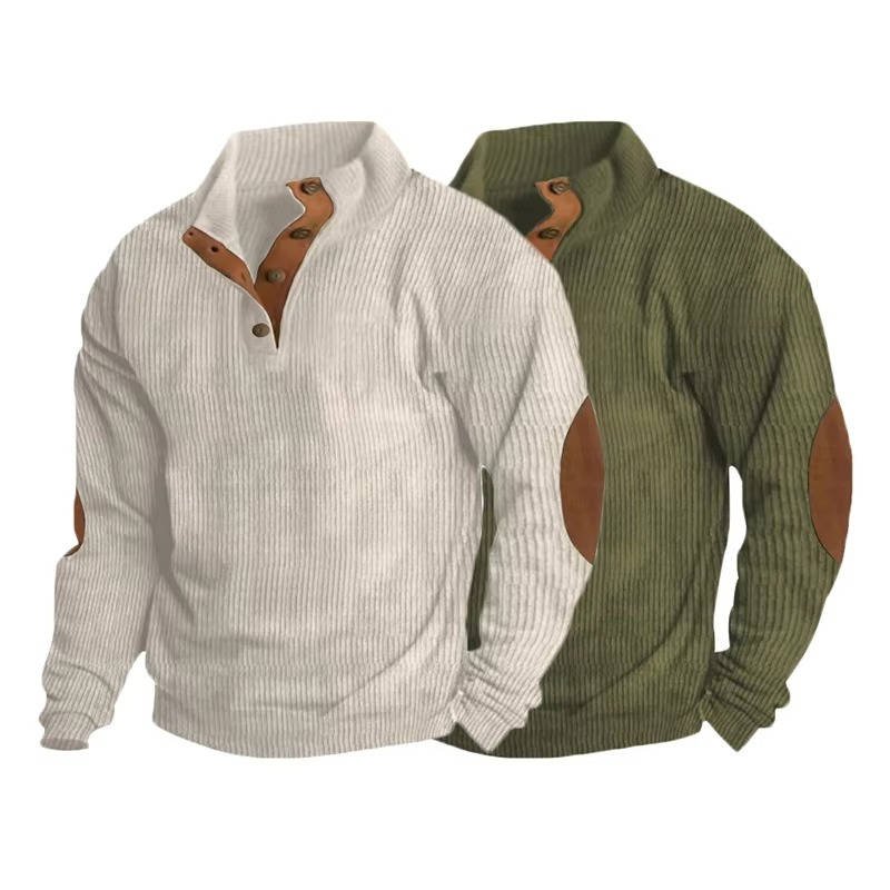 Men's Button Neck Pullover Sweater | Elbow Patches Classic Knit View 11