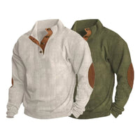 Men's Button Neck Pullover Sweater | Elbow Patches Classic Knit View 11