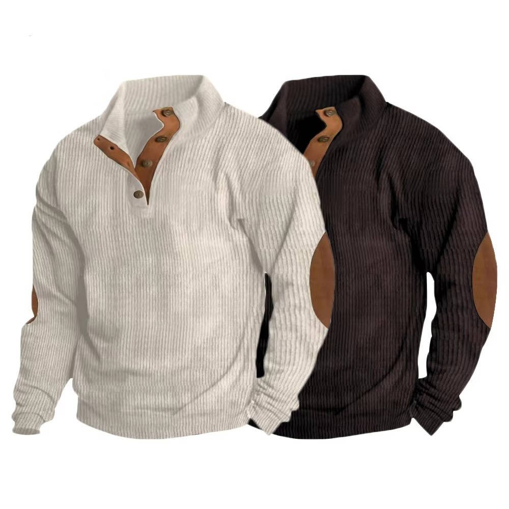 Men's Button Neck Pullover Sweater | Elbow Patches Classic Knit View 13