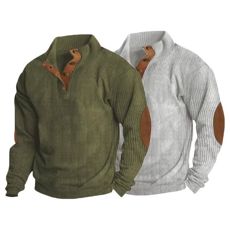 Men's Button Neck Pullover Sweater | Elbow Patches Classic Knit View 14