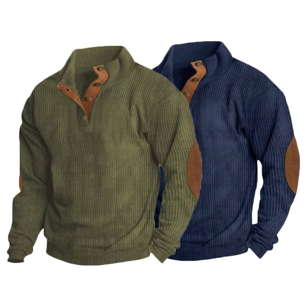 Men's Button Neck Pullover Sweater | Elbow Patches Classic Knit View 15
