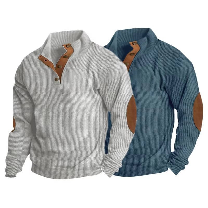 Men's Button Neck Pullover Sweater | Elbow Patches Classic Knit View 16