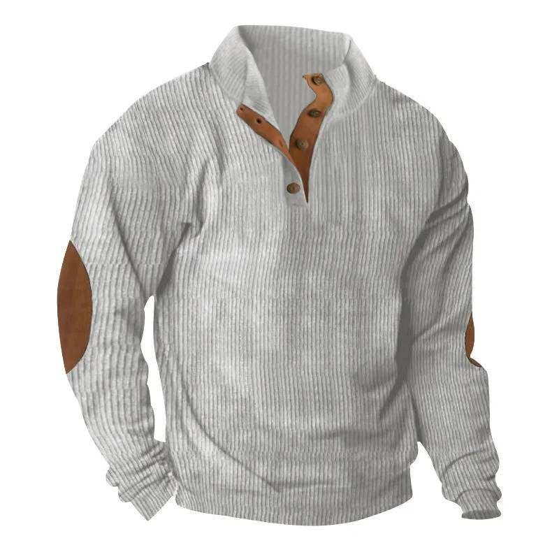 Men's Button Neck Pullover Sweater | Elbow Patches Classic Knit View 17