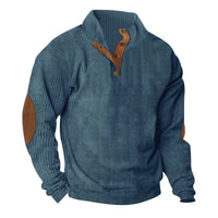 Men's Button Neck Pullover Sweater | Elbow Patches Classic Knit View 18