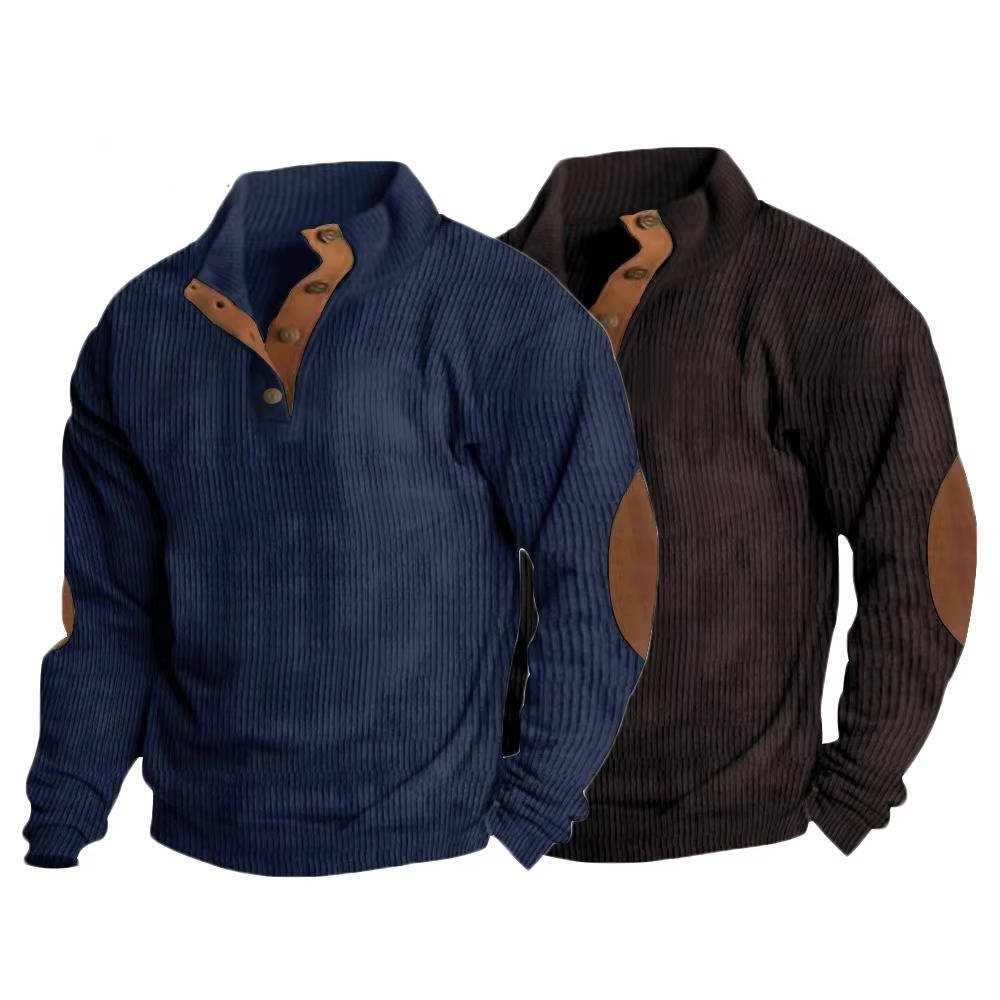 Men's Button Neck Pullover Sweater | Elbow Patches Classic Knit View 20