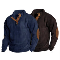 Men's Button Neck Pullover Sweater | Elbow Patches Classic Knit View 20