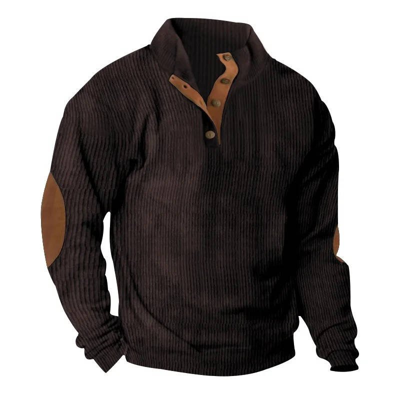 Men's Button Neck Pullover Sweater | Elbow Patches Classic Knit View 21