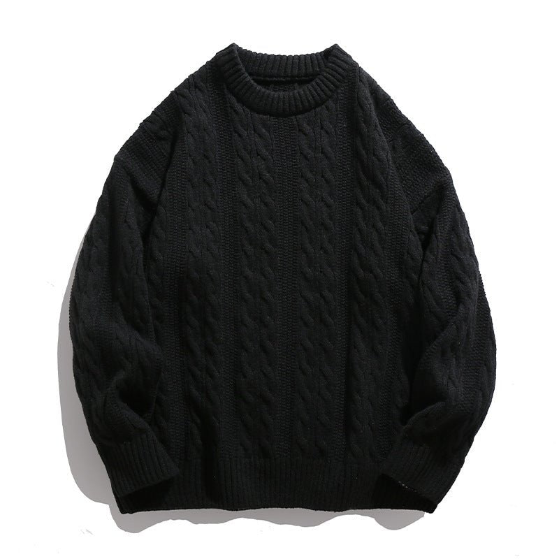 Men's Cable Knit Sweater | Vertical Braid Relaxed Fit Back