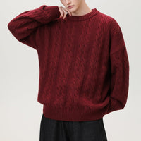Men's Cable Knit Sweater | Vertical Braid Relaxed Fit Close Up