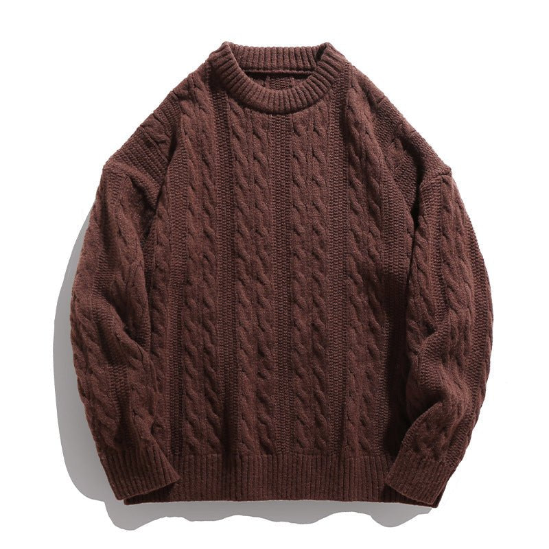 Men's Cable Knit Sweater | Vertical Braid Relaxed Fit Detail