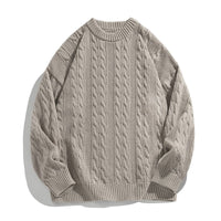 Men's Cable Knit Sweater | Vertical Braid Relaxed Fit Front