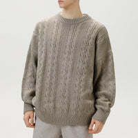 Men's Cable Knit Sweater | Vertical Braid Relaxed Fit Full