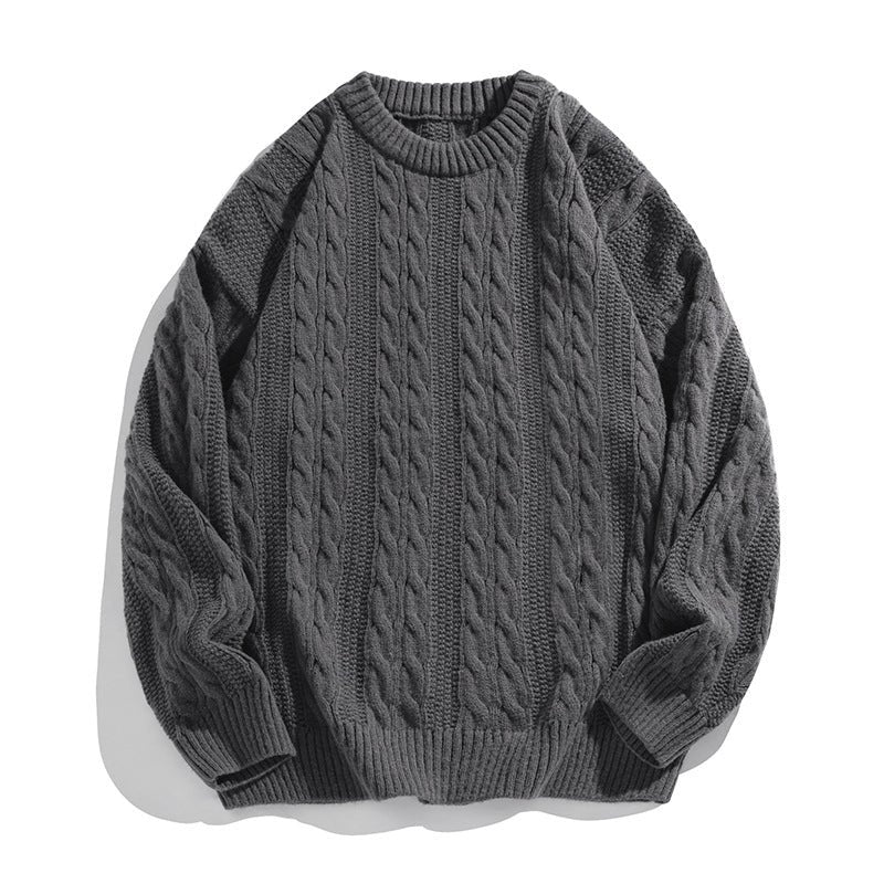 Men's Cable Knit Sweater | Vertical Braid Relaxed Fit Side