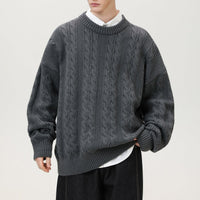 Men's Cable Knit Sweater | Vertical Braid Relaxed Fit View 14