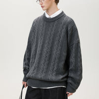 Men's Cable Knit Sweater | Vertical Braid Relaxed Fit View 15