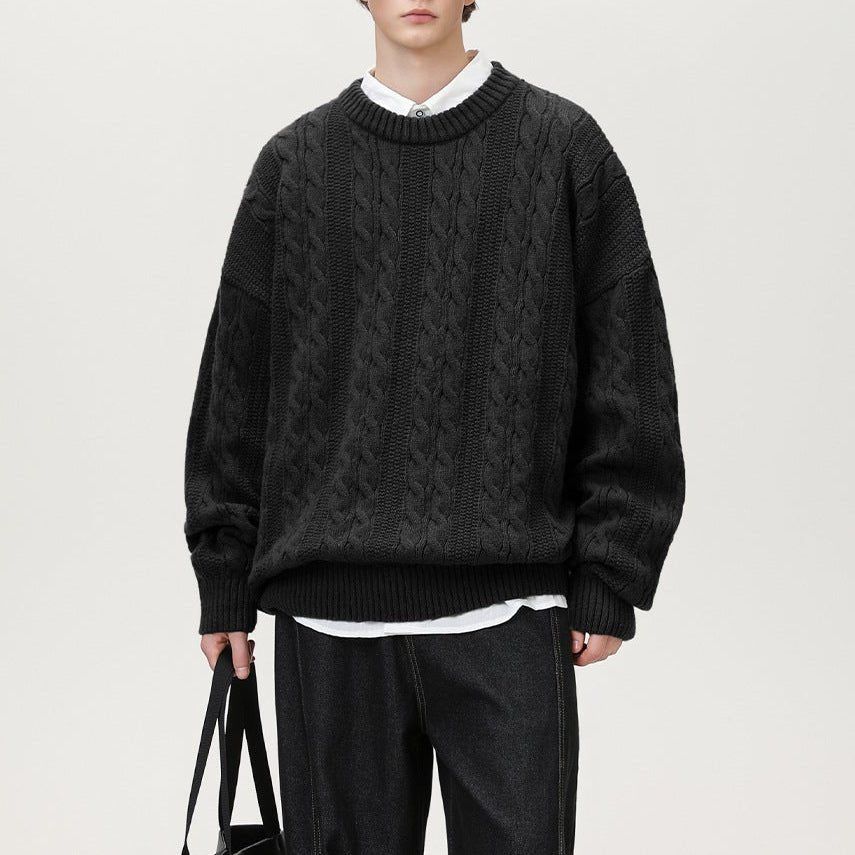 Men's Cable Knit Sweater | Vertical Braid Relaxed Fit View 16