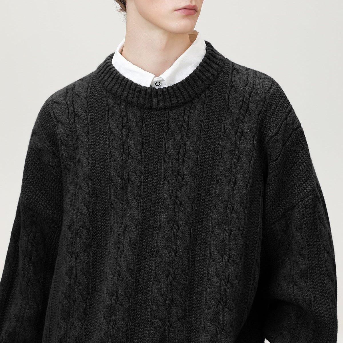 Men's Cable Knit Sweater | Vertical Braid Relaxed Fit View 17