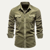 Men's Casual Button Down Corduroy Shirt | Dual Chest Pocket Angle