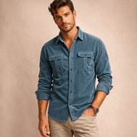 Men's Casual Button Down Corduroy Shirt | Dual Chest Pocket Close Up