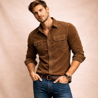Men's Casual Button Down Corduroy Shirt | Dual Chest Pocket Front