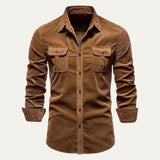 Men's Casual Button Down Corduroy Shirt | Dual Chest Pocket