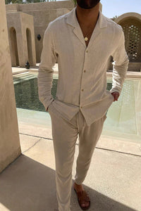 Men's Casual Cuban Collar Shirt & Trouser Set Detail