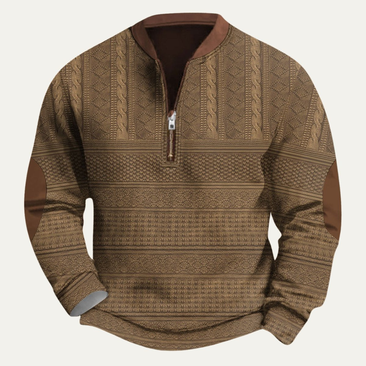 Men's Casual Half Zip Sweater | Patterned Elbow Patches Back