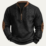 Men's Casual Half Zip Sweater | Patterned Elbow Patches