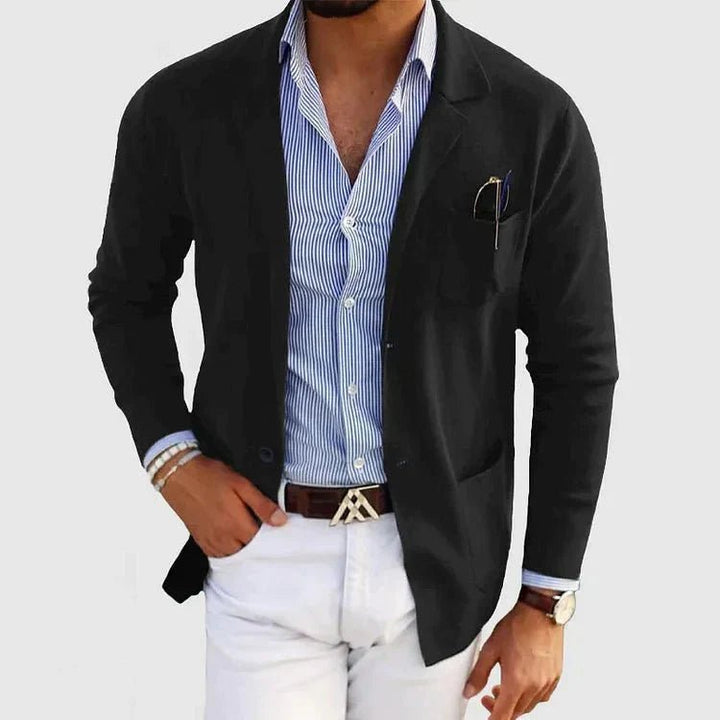 Men's Casual Knit Blazer Jacket | Patch Pocket Smart Close Up