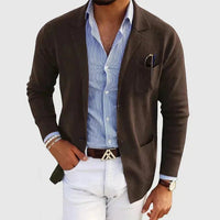 Men's Casual Knit Blazer Jacket | Patch Pocket Smart Side