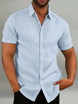 Men's Casual Linen Shirt | Contrast Collar Short Sleeve
