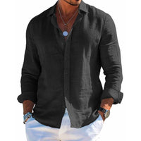 Men's Casual Linen Shirt | Long Sleeve Relaxed Fit Side