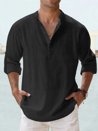 Men's Casual Linen Shirt | Mandarin Collar Henley Front