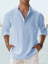 Men's Casual Linen Shirt | Mandarin Collar Henley
