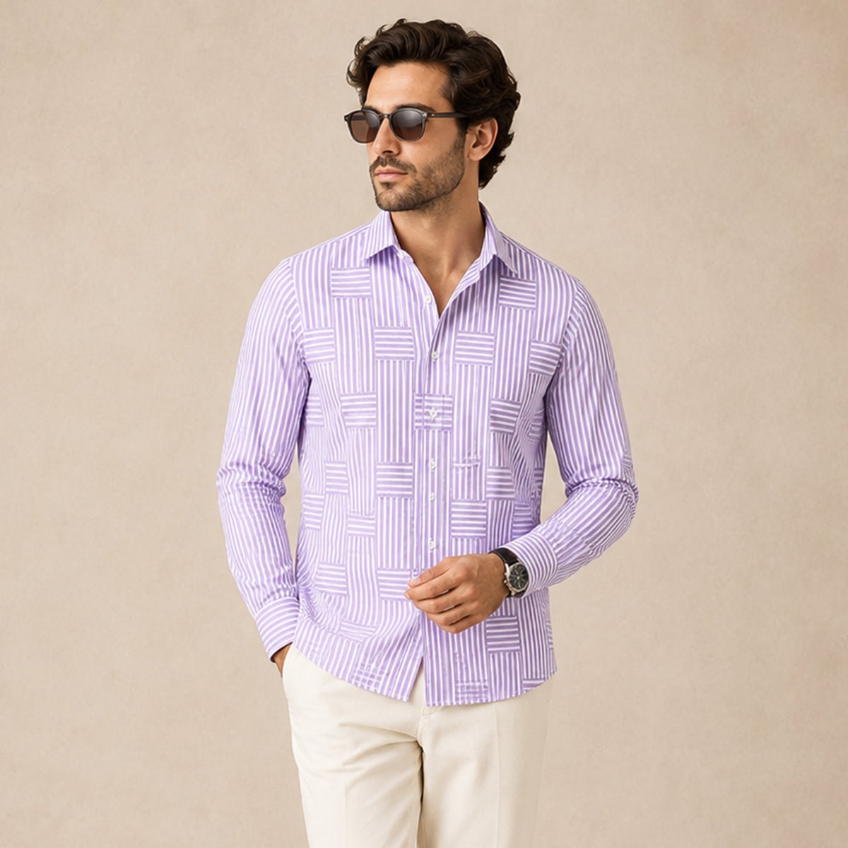 Men's Casual Striped Wrinkle Resistant Shirt | Patchwork Summer View 12