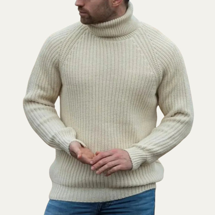 Men's Chunky Turtleneck Warm Sweater | Fisherman Knit Raglan Back