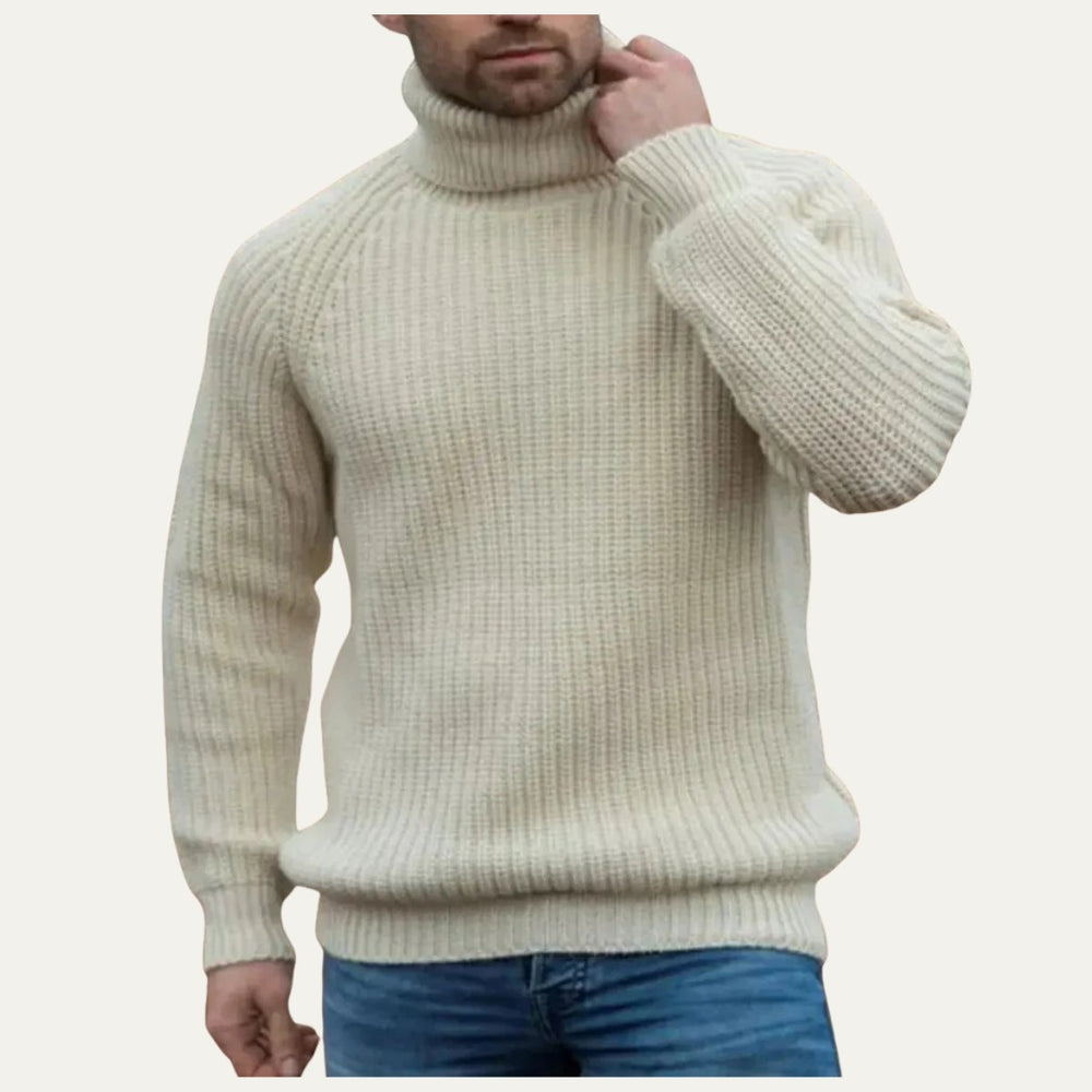 Men's Chunky Turtleneck Warm Sweater | Fisherman Knit Raglan Front