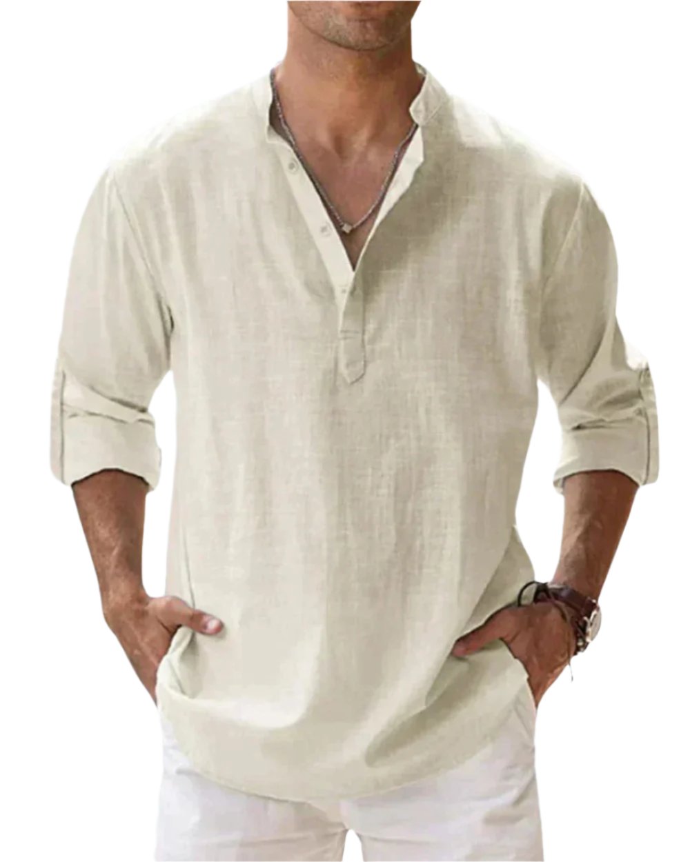 Men's Classic Comfort Shirt | Henley Collarless Relaxed Fit Alternate